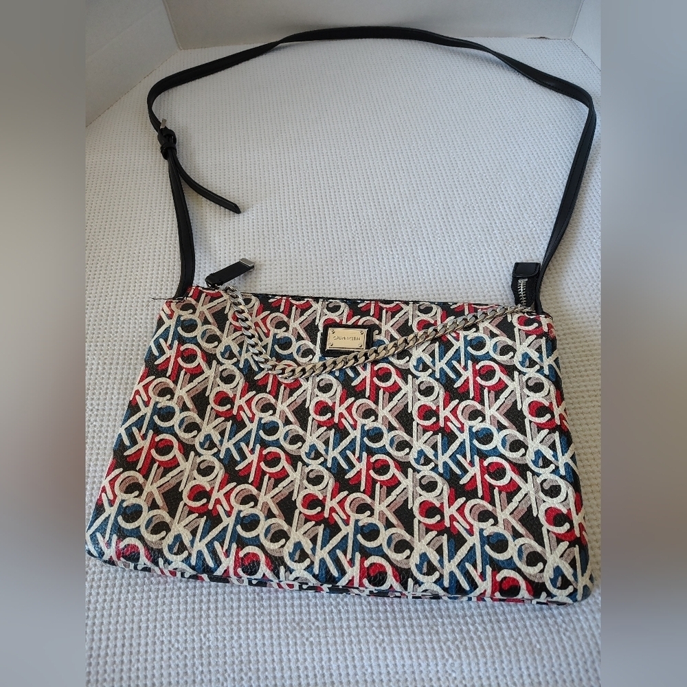 Calvin Klein Red and Blue Patterned Crossbody Bag